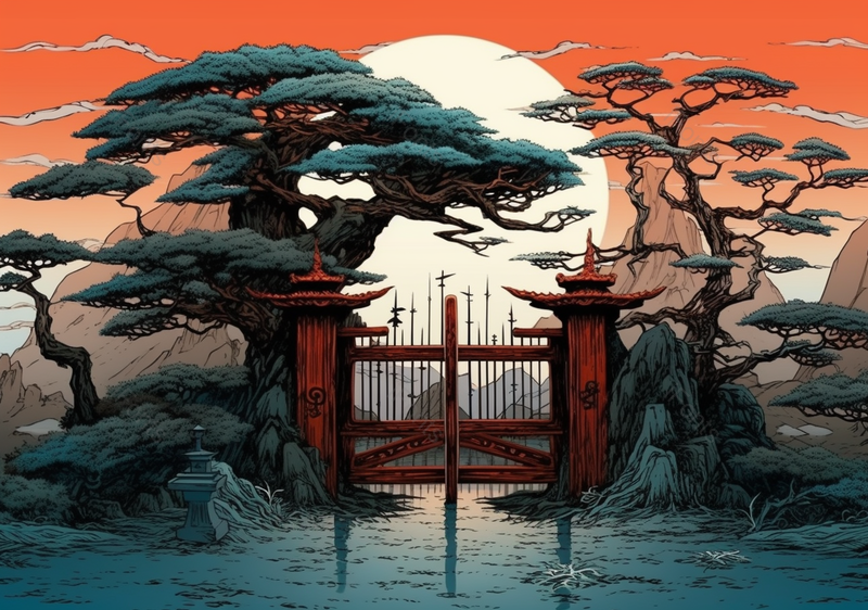 松树迎客松山间夕阳中国风国潮古典复古插画,插画/手绘图,插画/手绘图库,插画/手绘图下载,插画/手绘
